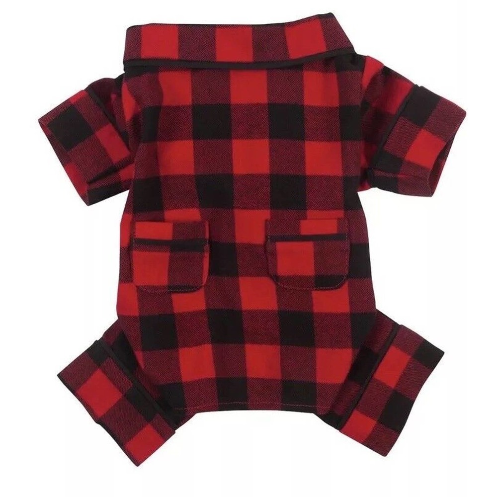 NEW Fab Dog Red‎ Black Buffalo Check Plaid Flannel Dog Pajamas Pjs 18” Length